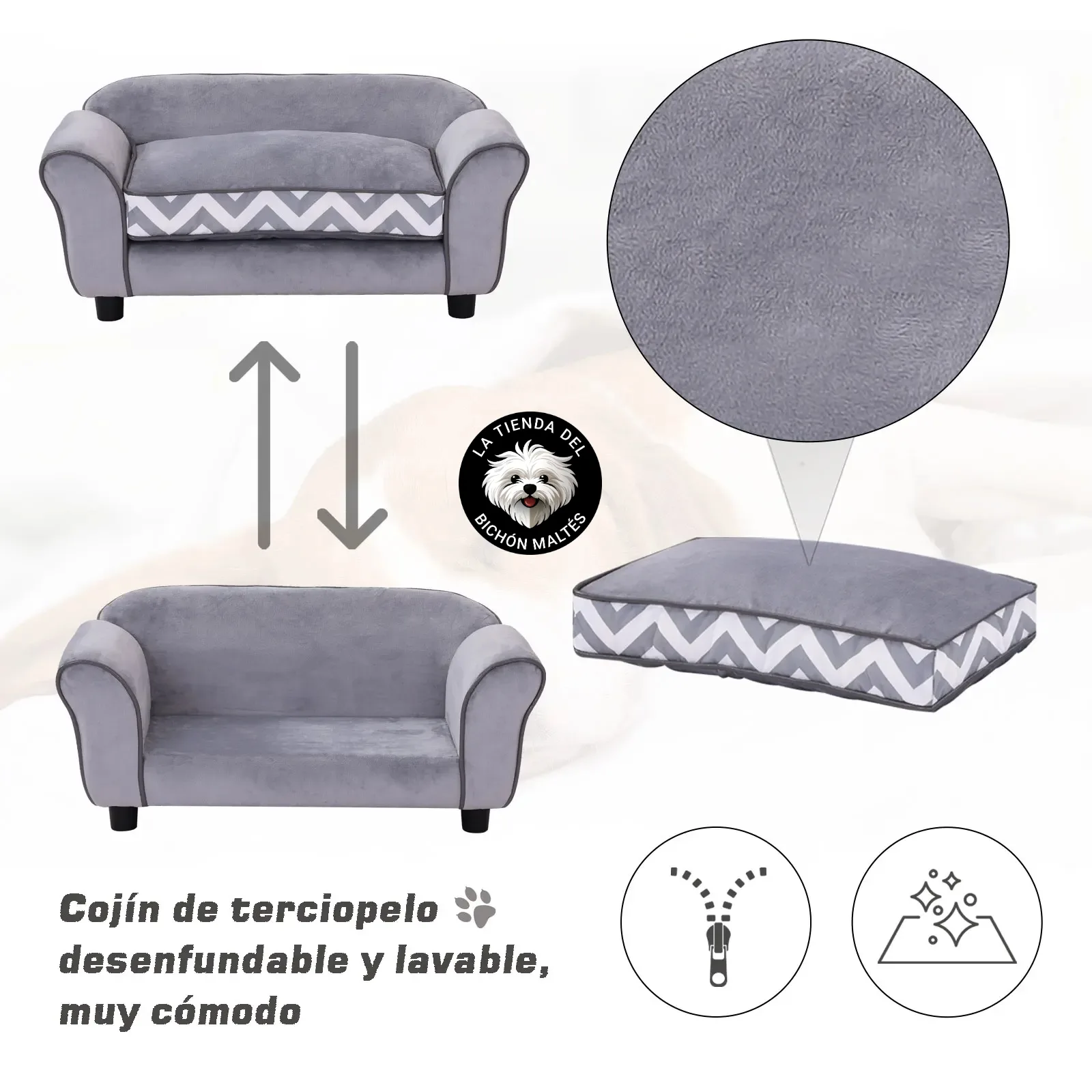 Sofá de Lujo para Perros Estilo Chevrón