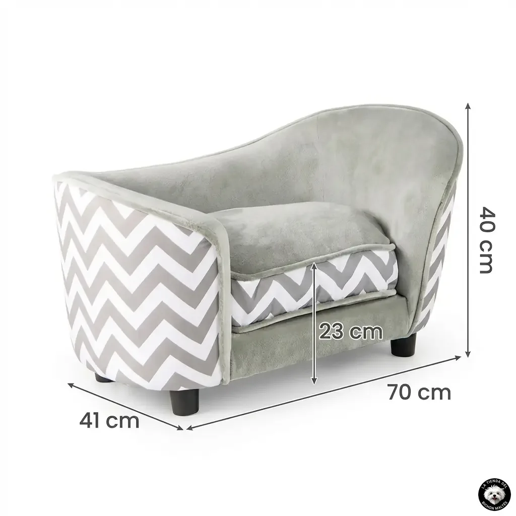 Sofá de Lujo para Perros Ergonómico Estilo Chevrón Blanco y Gris - Imagen 3