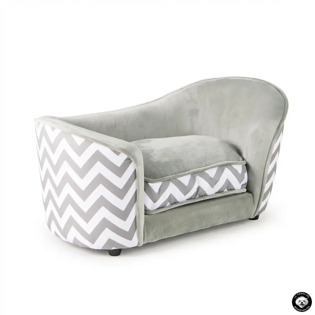 Sofá de Lujo para Perros Ergonómico Estilo Chevrón Blanco y Gris - Imagen 4