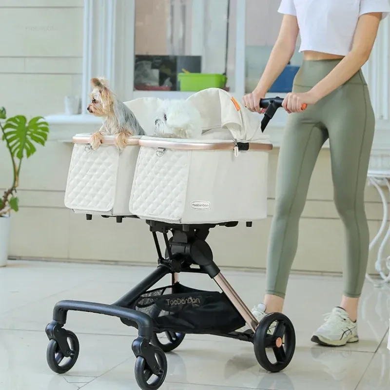 Carrito De Paseo Doble Con Transportin Desmontable Para 2 Perros