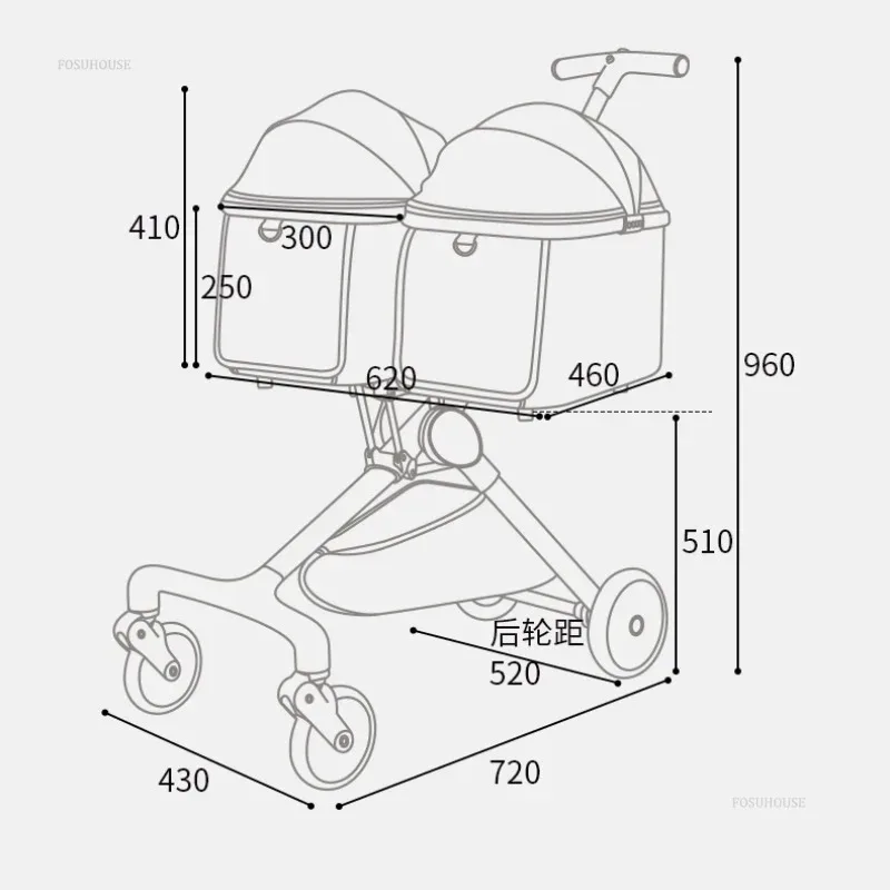 Carrito De Paseo Doble Con Transportin Desmontable Para 2 Perros