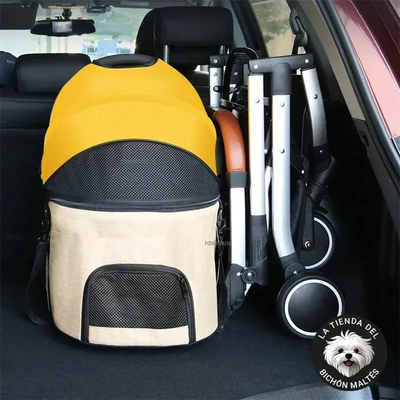 Carrito con Cesta Amarilla Extraible para Perros Pequeños - Imagen 3