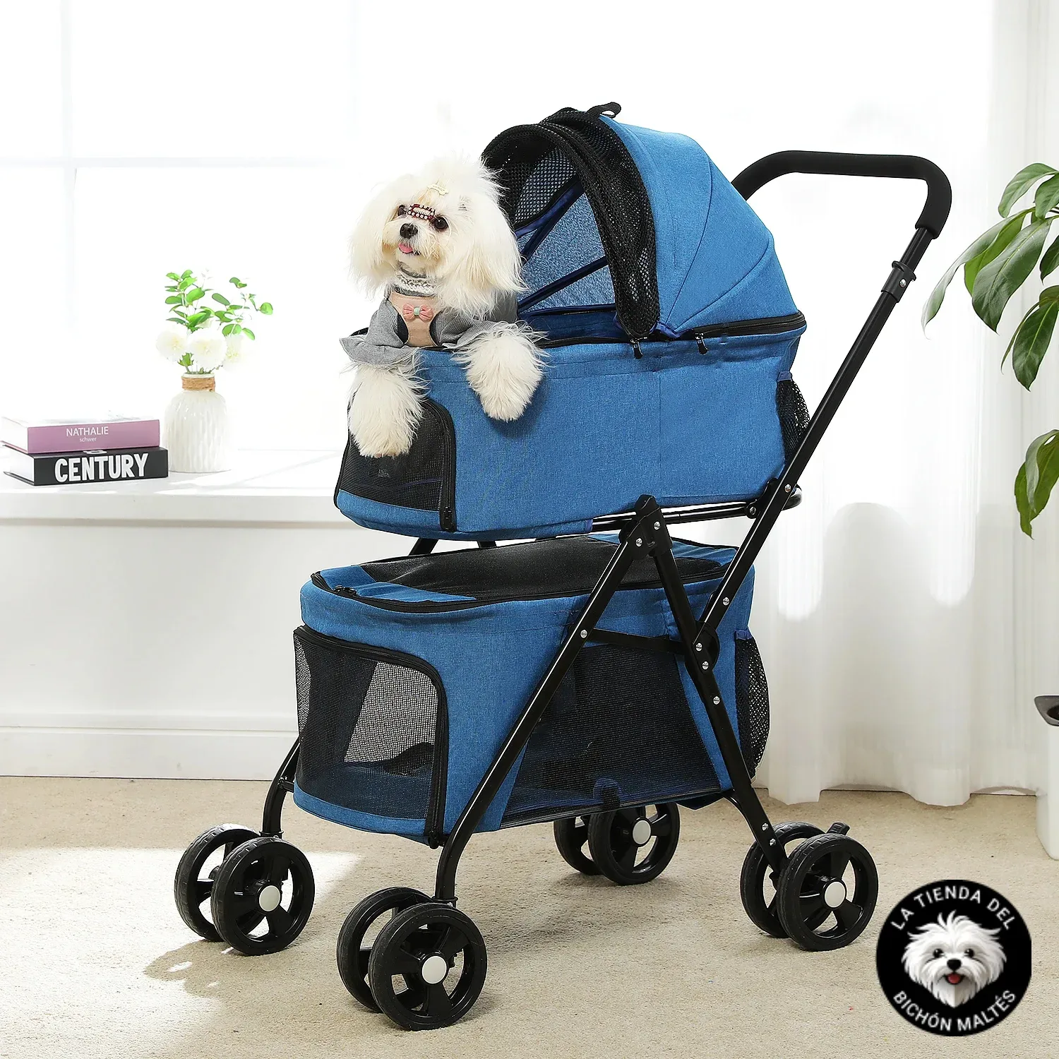 Azul Carrito Doble con Cesta Extraible para Malteses