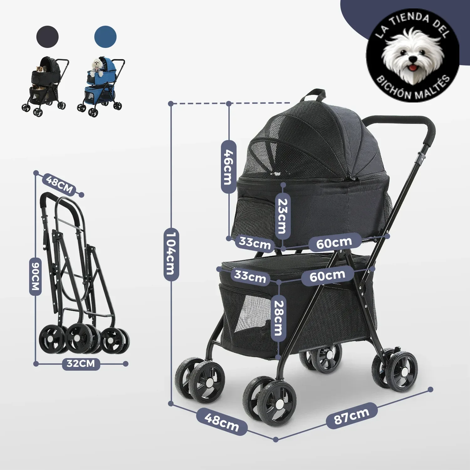 Medidas Carrito Doble con Cesta Extraible para Malteses