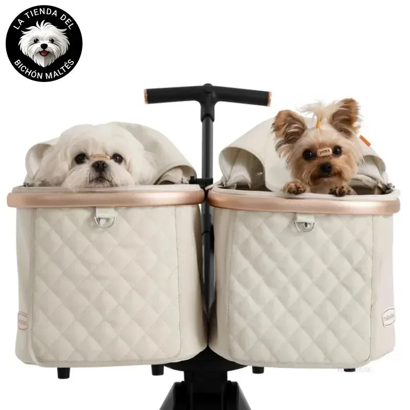 Carrito De Paseo Doble Con Transportin Desmontable Para 2 Perros