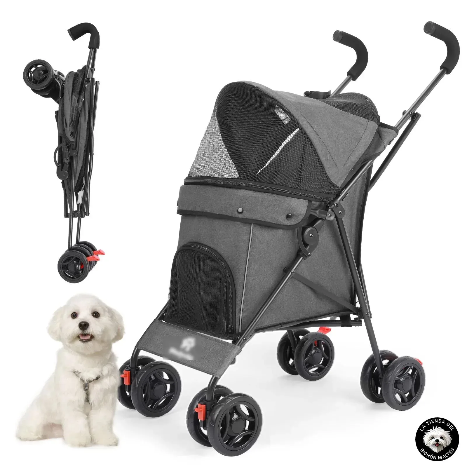 Color Gris - Cochecito para Perros Barato y Ligero