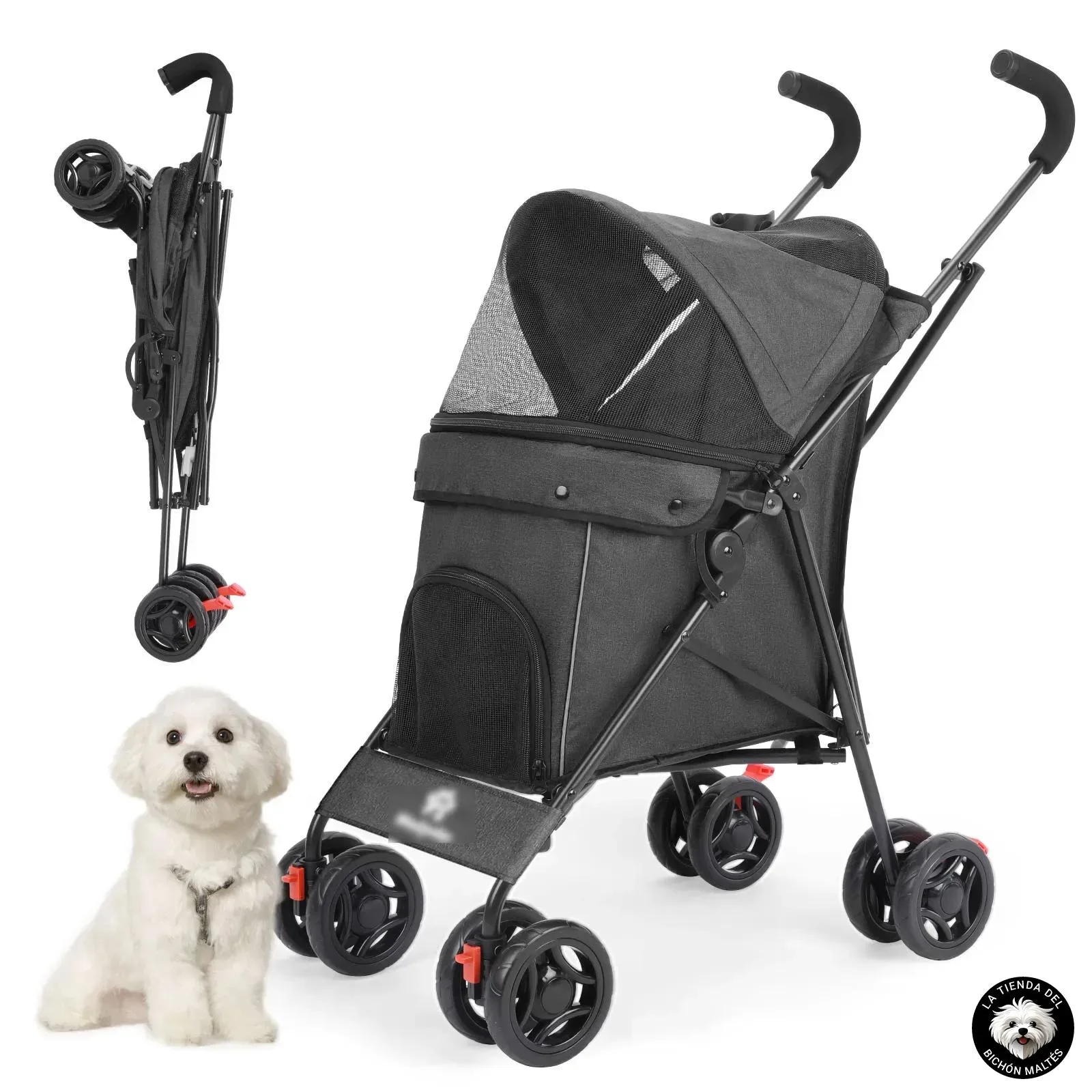 Color Negro - Cochecito para Perros Barato y Ligero