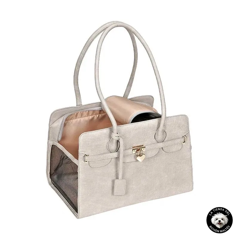 Bolso Elegante de Piel para Mascotas - Gris