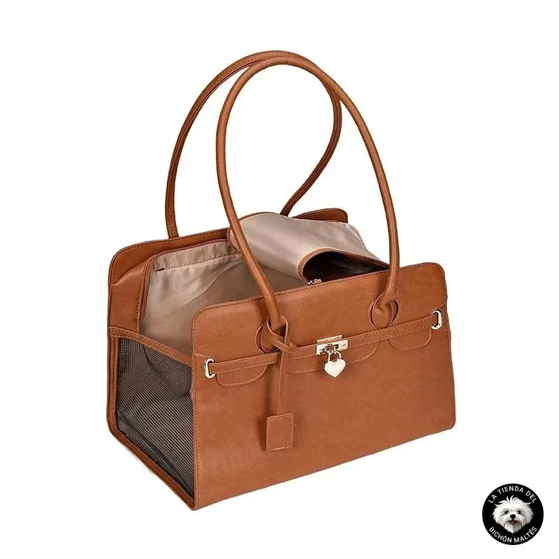 Bolso Elegante de Piel para Mascotas - Marron
