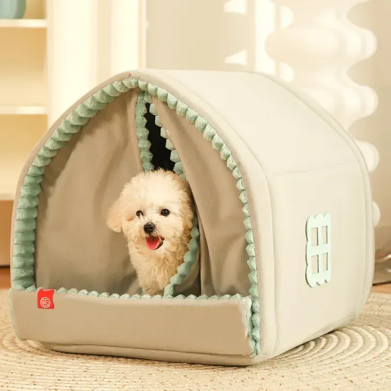 Casita para Perros Acolchada con Cortinas