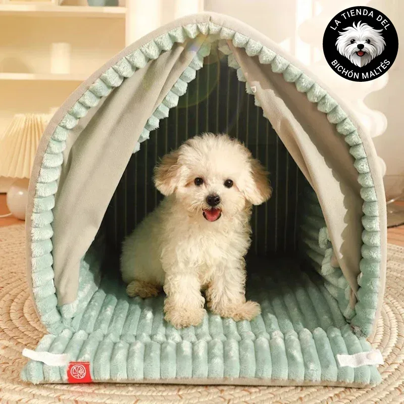 Casita para Perros Acolchada con Cortinas