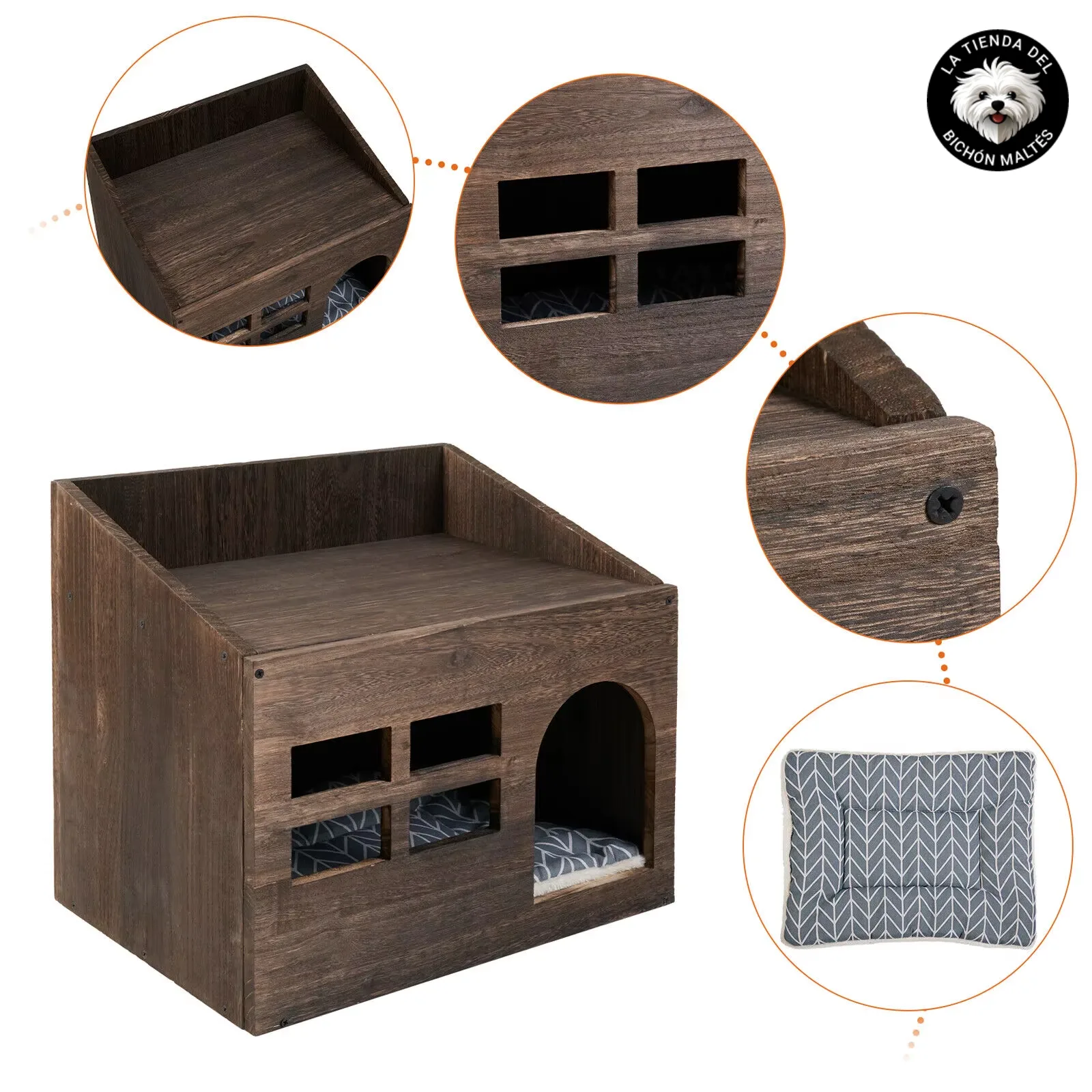 2x1 Mesa y Casa para Mascotas color Roble