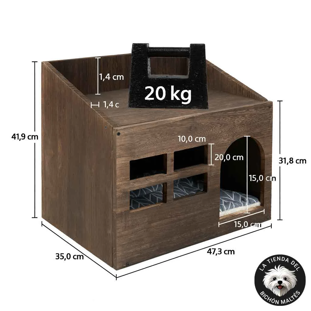 Medidas 2x1 Mesa y Casa para Mascotas color Roble