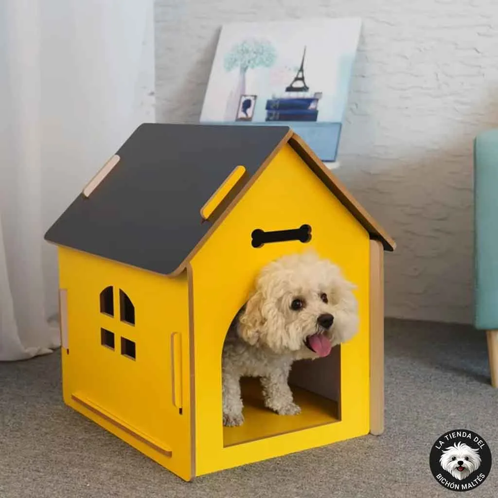 Perrera Amarilla de Madera para Perros Pequeños