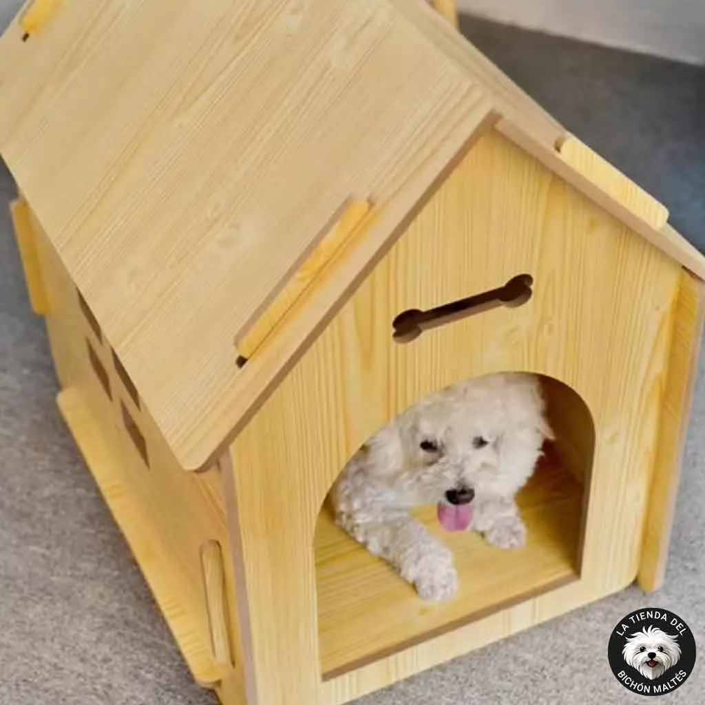 Perrera Color Natural de Madera para Perros Pequeños