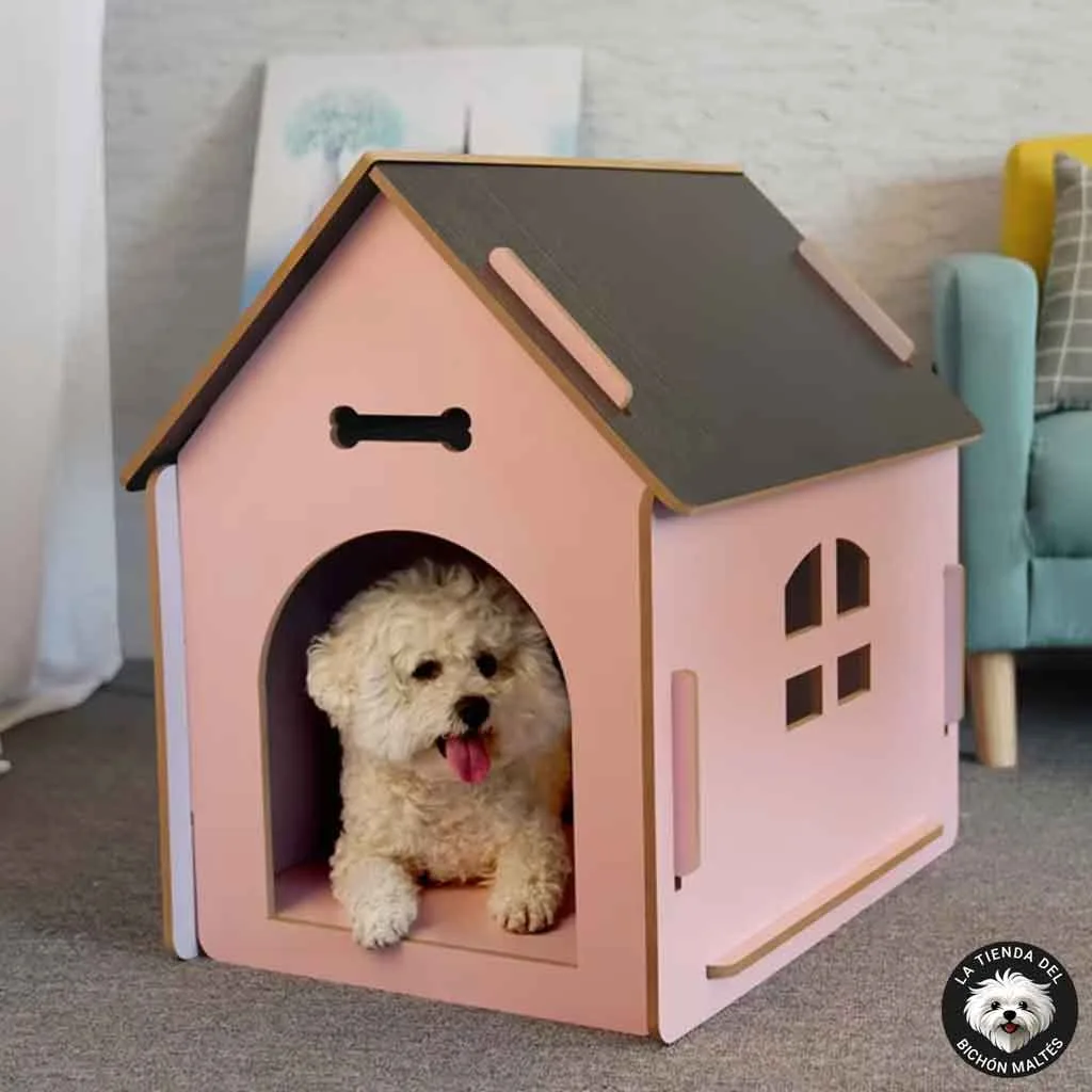 Perrera Rosa de Madera para Perros Pequeños