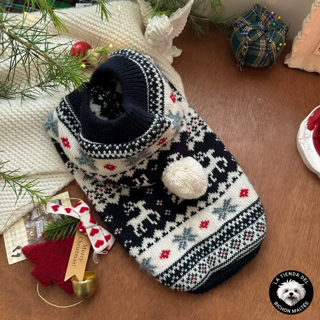 Jersey Nórdico con Capucha y Pompón para perro pequeño