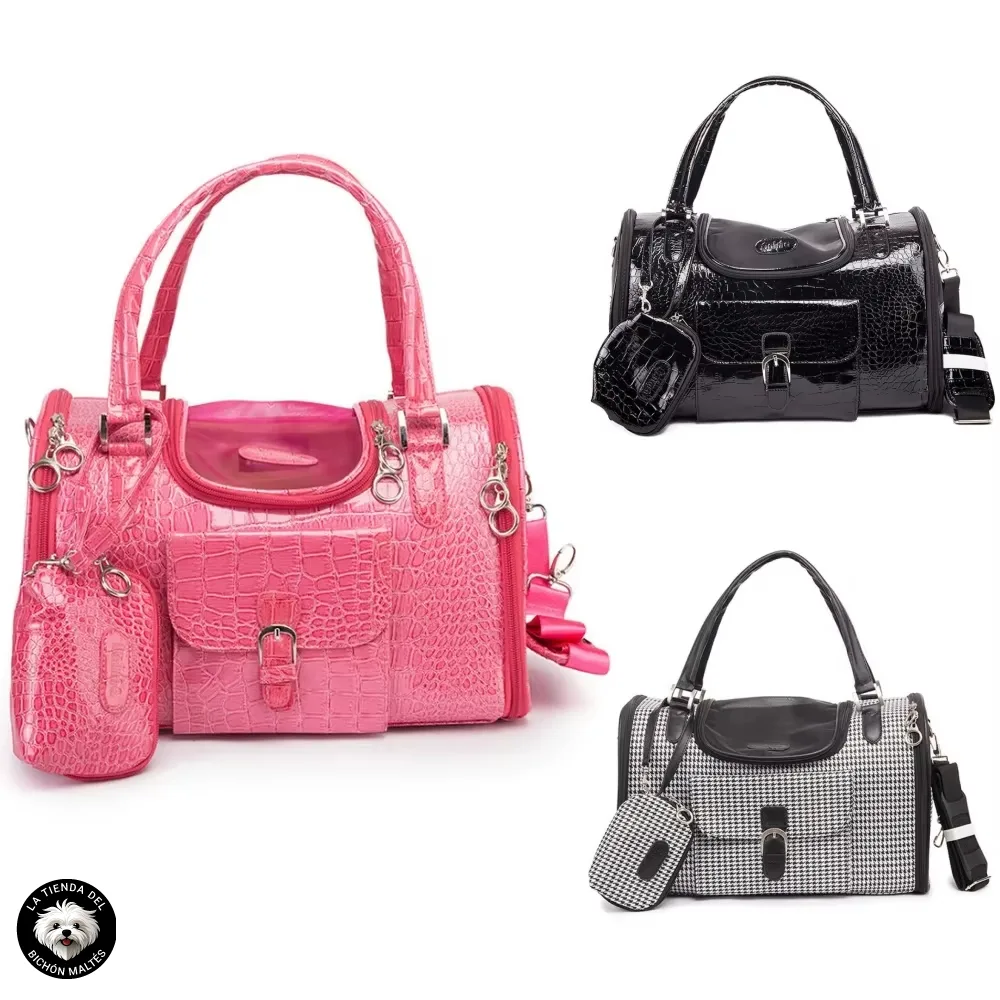 Bolso Transportín de Lujo para Perros - Houndstooth Rosa Negro