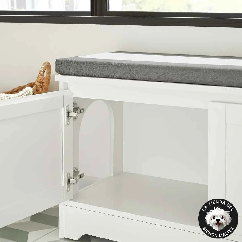Casa Mueble 4x1 Banco para la Cocina, Casa para Perros Pequeños, Bandeja Retractil para Comedero y Armario