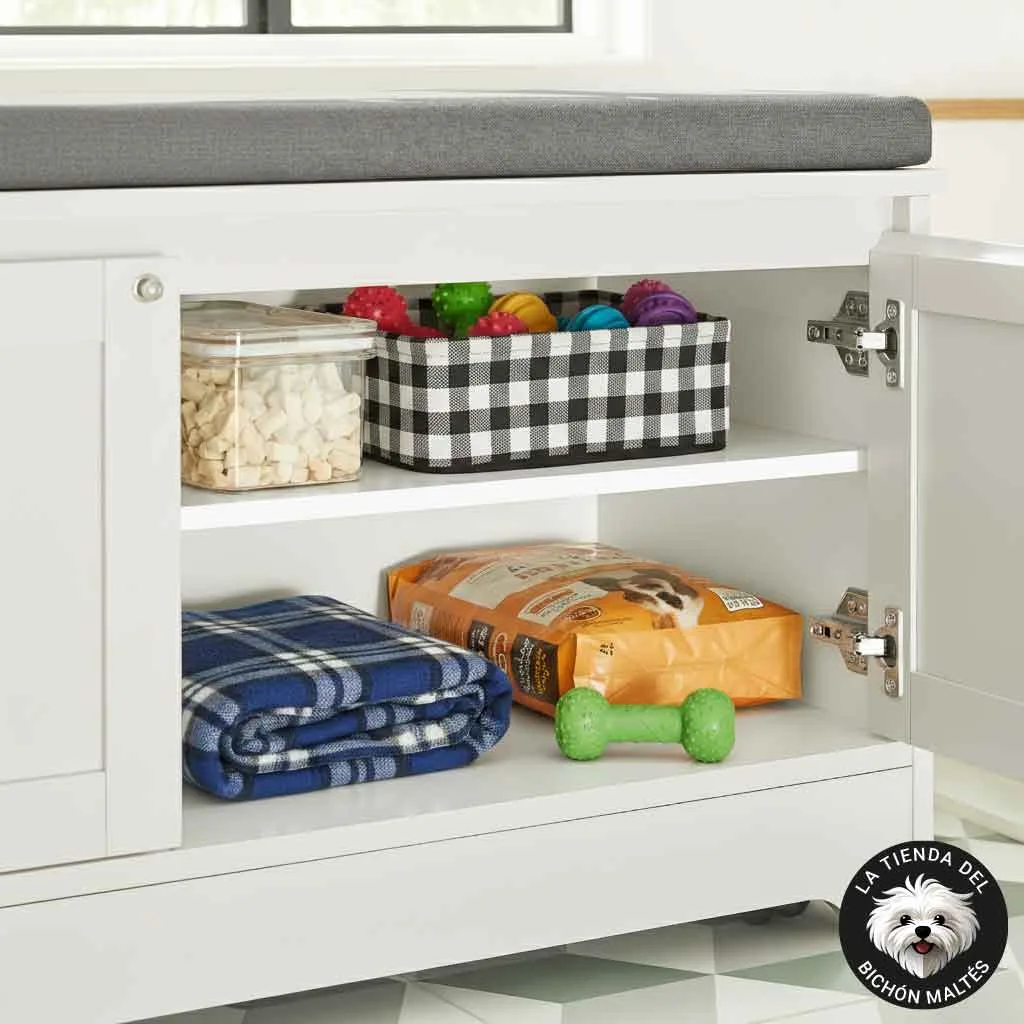 Armario Mueble 4x1 Banco para la Cocina, Casa para Perros Pequeños, Bandeja Retractil para Comedero y Armario