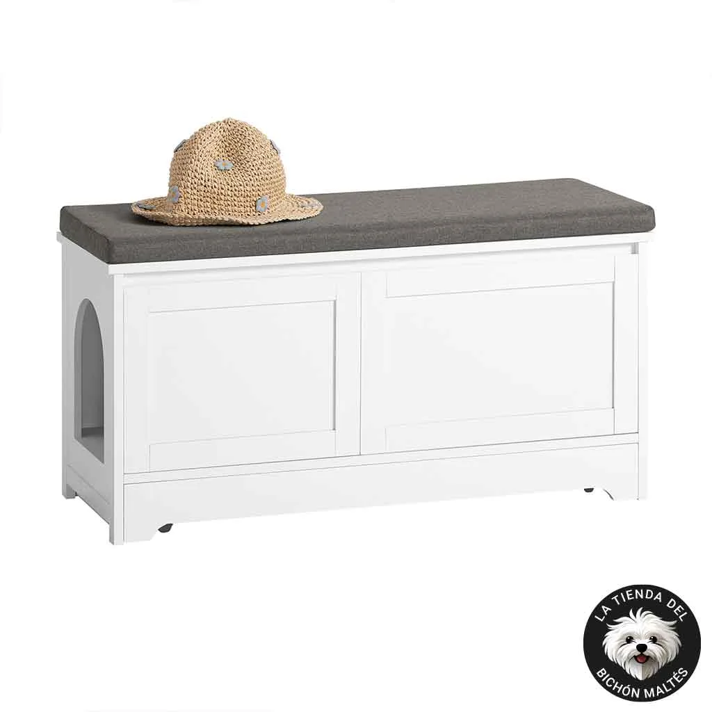 Frente Mueble 4x1 Banco para la Cocina, Casa para Perros Pequeños, Bandeja Retractil para Comedero y Armario