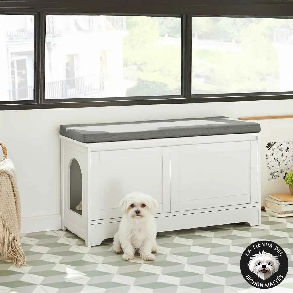 4x1 Banco para la Cocina, Casa para Perros Pequeños, Bandeja Retractil para Comedero y Armario