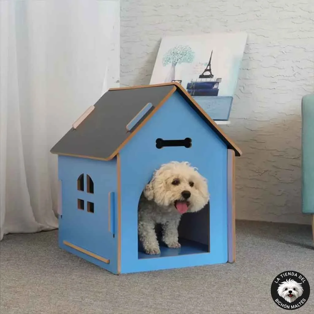Perrera Azul de Madera para Perros Pequeños