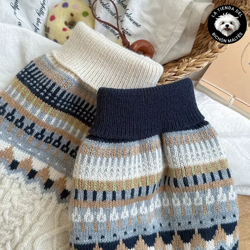 Jersey de Punto Geométrico para Perros Pequeños con Cuello Alto y Trenzado - Varios Colores