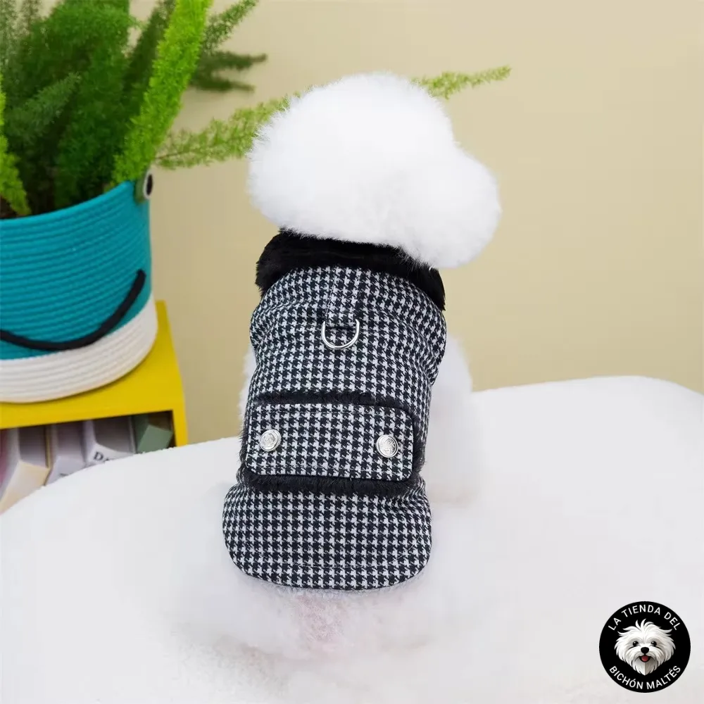 Abrigo Negro estilo Chanel para perro pequeño