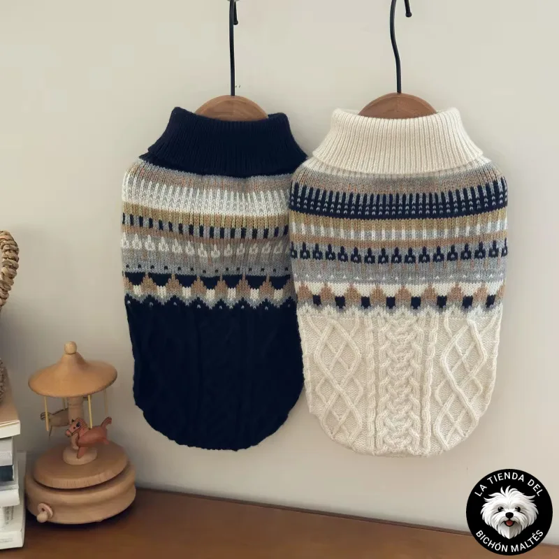 Jersey de Punto Geométrico para Perros Pequeños con Cuello Alto y Trenzado - Varios Colores