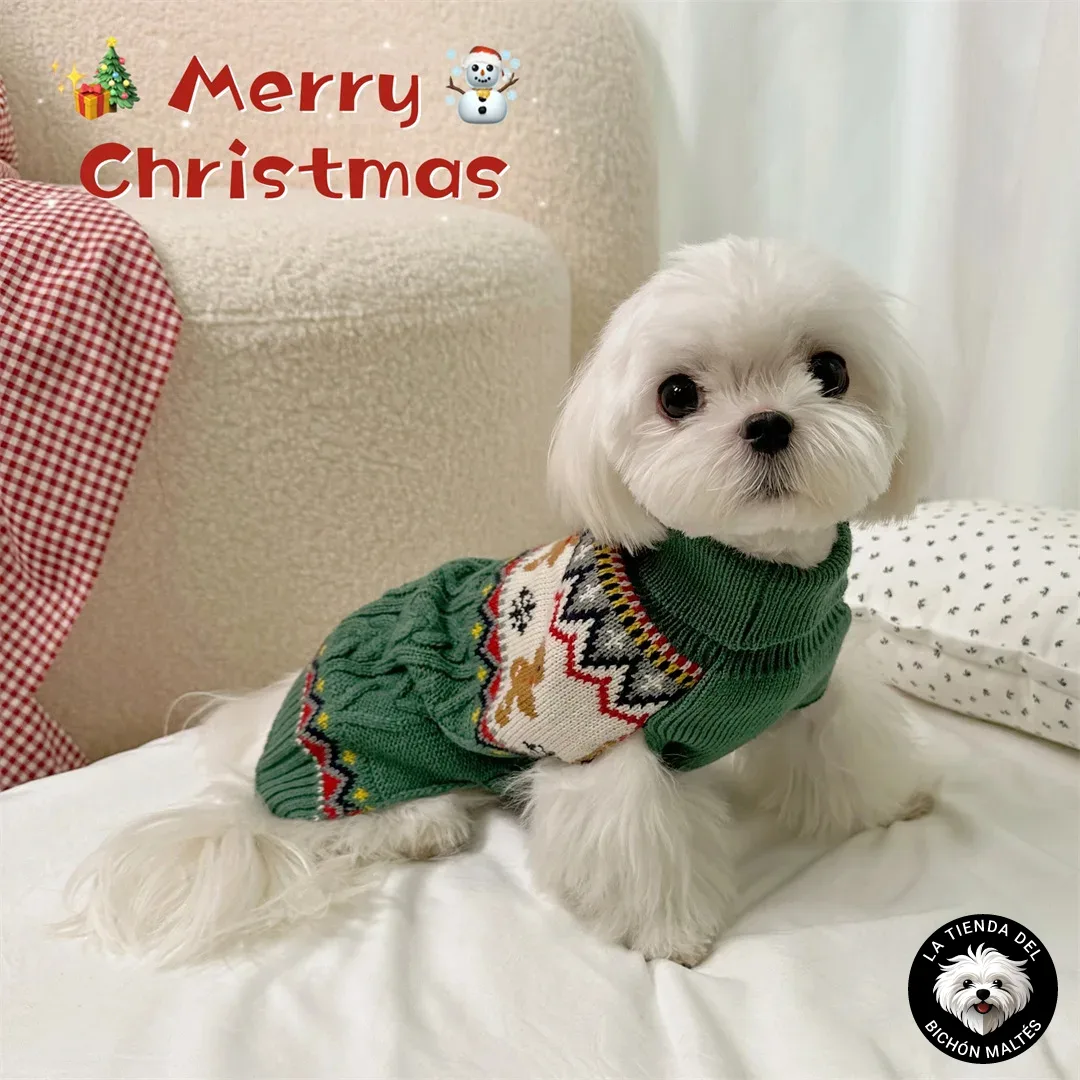 Suéter Navideño para Perros Pequeños de Punto Trenzado - Diseños Reno o Galleta de Jengibre