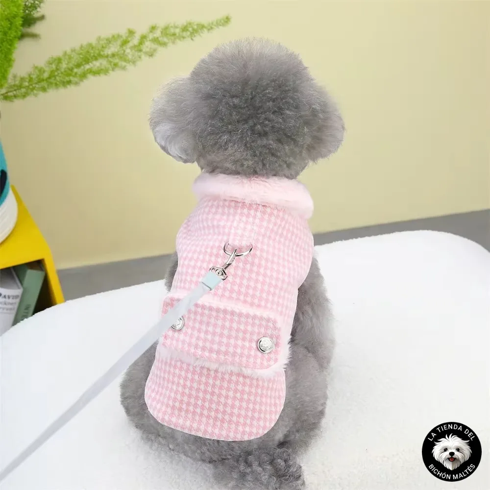 Abrigo Rosa estilo Chanel para perro pequeño