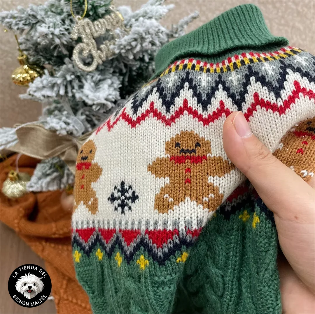 Suéter Navideño para Perros Pequeños de Punto Trenzado - Diseños Reno o Galleta de Jengibre