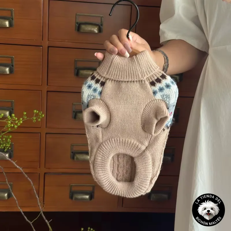 Suéter de Punto Trenzado con Estampado de Conejitos para perros pequeños