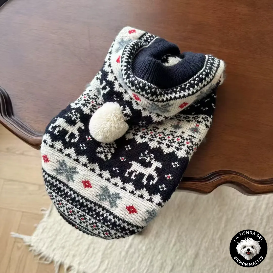 Jersey Nórdico con Capucha y Pompón para perro pequeño