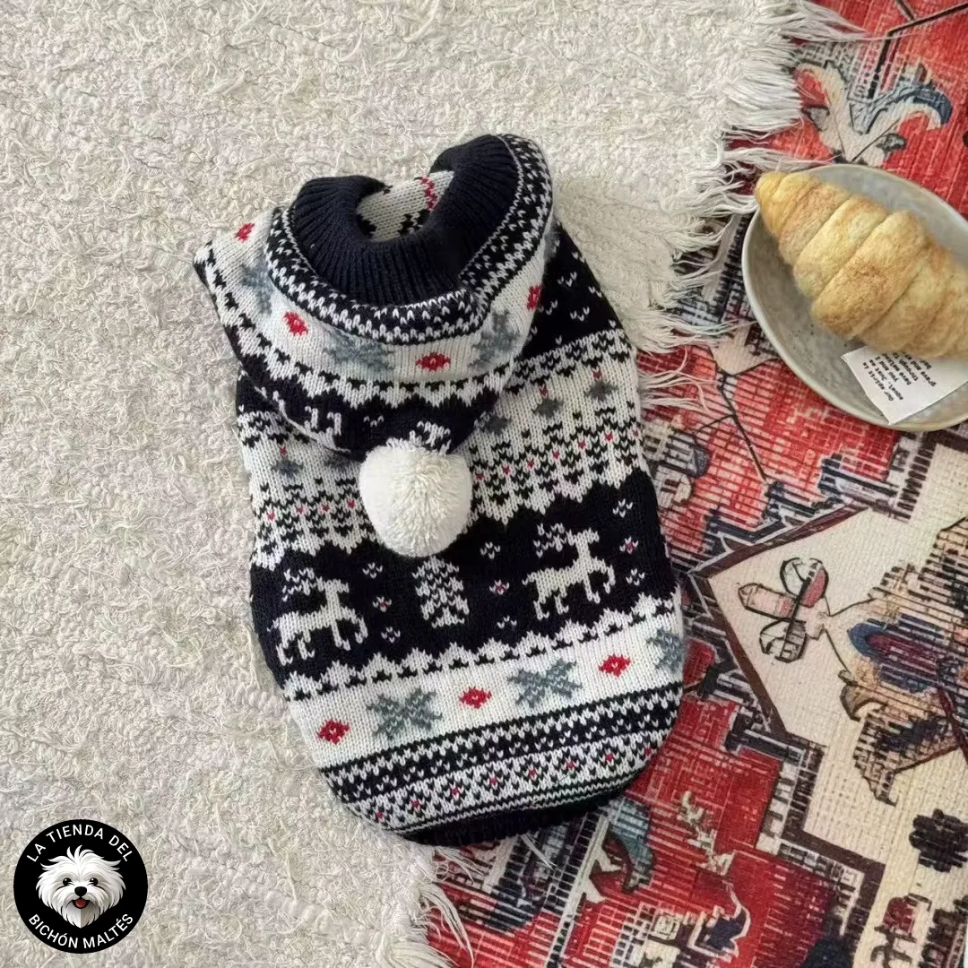 Jersey Nórdico con Capucha y Pompón para perro pequeño