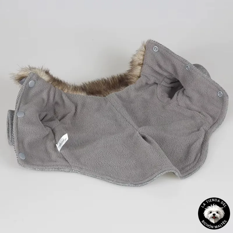 Abrigo Gris con forro de borreguito Estilo Británico para Perro Pequeño