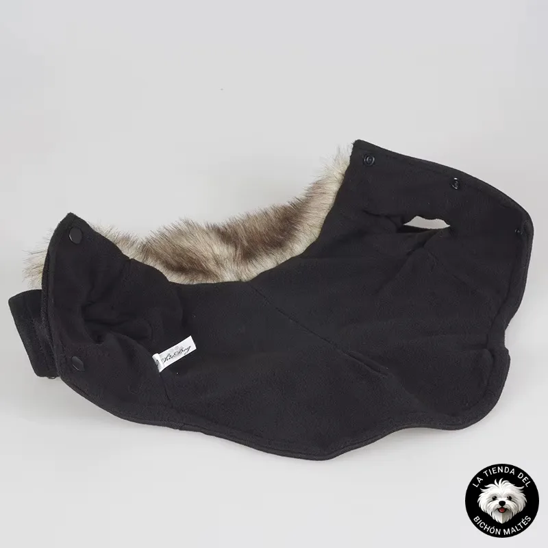 Abrigo Negro con forro de borreguito Estilo Británico para Perro Pequeño